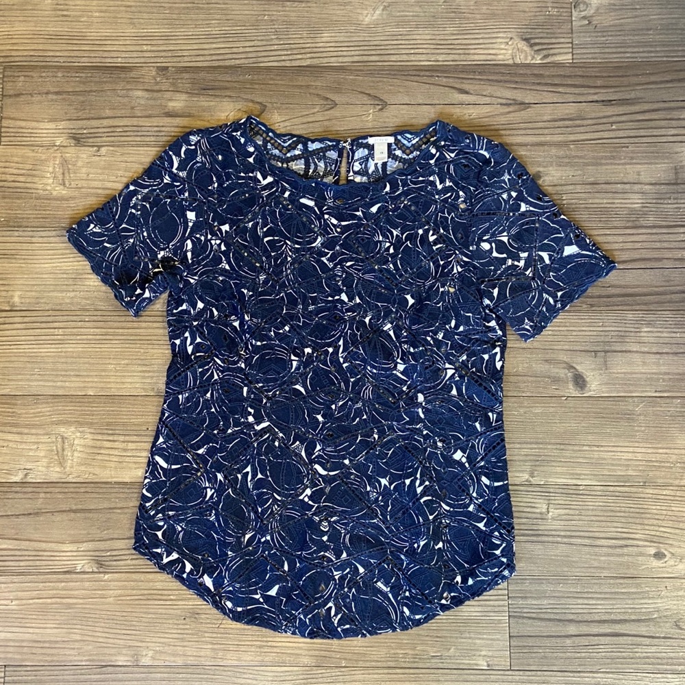 [J. Crew] Blue Floral Pattern Top - XS